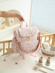1 pieza Bolso de pañales multifuncional de gran capacidad con estampado floral ditsy, se puede colgar en el cochecito - Multicolor - Ver 5