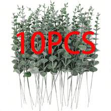 10入人造尤加利葉片 仿真綠色植物 散裝假植物，適用婚禮、花束、花瓶、花藝布置、居家餐桌中心裝飾、辦公室農舍風綠植裝飾 - 單支尤加利葉 - 查看 10