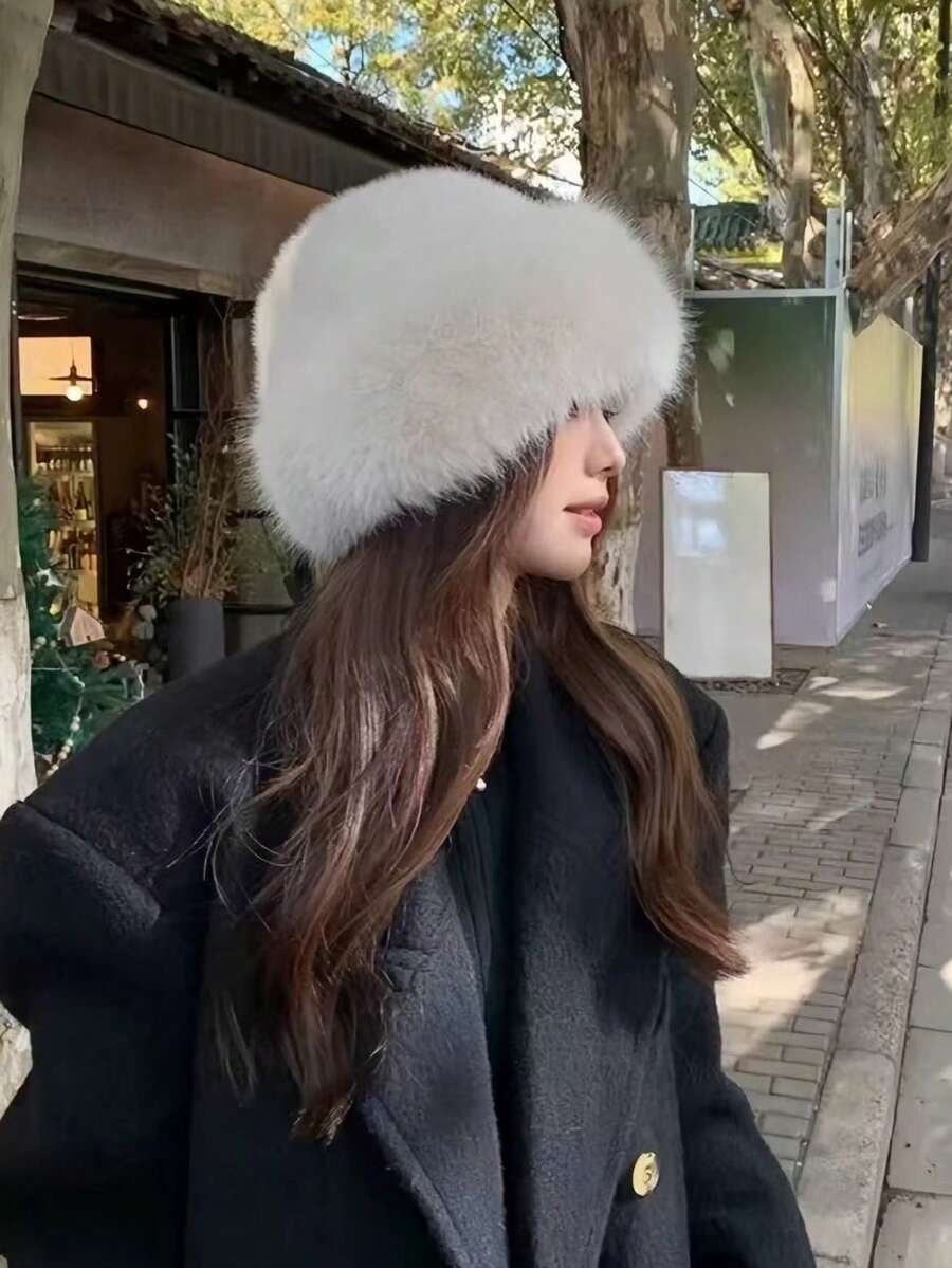 女款冬季針織帽,厚實保暖護耳毛帽,可手洗,完美節日禮物,精緻人造皮革設計 - A - 查看 1