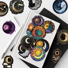 50入裝 神秘星空日月貼紙 防水復古占星塔羅圖案貼紙，適用於剪貼簿、日記本、DIY手工藝及日常用品個性化裝飾 - A - 查看 5