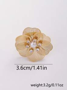 Bridal Wedding Gold Wire Flower Brooch, Hollow Filigree Crystal Floral Lapel Pin For Formal Dress Accessory - Gold - View 4