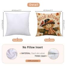 Vintage Herbst Vogelscheuche & Kürbis Kissenbezug 4 Stücke Set, einseitig bedrucktes Pfirsichhaut Polyester Material, 45*45CM Kissenbezug für modernes Stoffsofa Innenraum Dekoration, Party Dekoration, Geschenk - Verschiedenfarbig - Übersicht 2