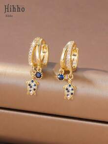 Hihho 1 Pair Ocean Vacation Style Charming Fashion Sea Turtle Earrings, Royal Blue Zirconia Accents, Versatile Women's Jewelry Ear Accessories Suitable For Daily Wear, Party, Travel, Holiday Decoration Gift (Zirconia Inlaid Color Random) - Turtle Earrings - View 5
