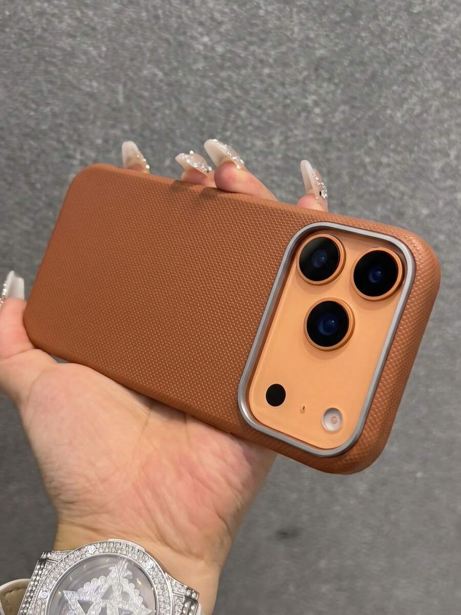 1 buah Casing Ponsel Mewah Asli Rajutan Kulit dengan Nuansa Kulit Asli, Kancing Logam, Bingkai Berlapis Elektroplating, Kompatibel dengan iPhone 18 17 Pro Max 17 Pro Air 16 15 14 13 12 11 Pro Max Plus Slim Fit