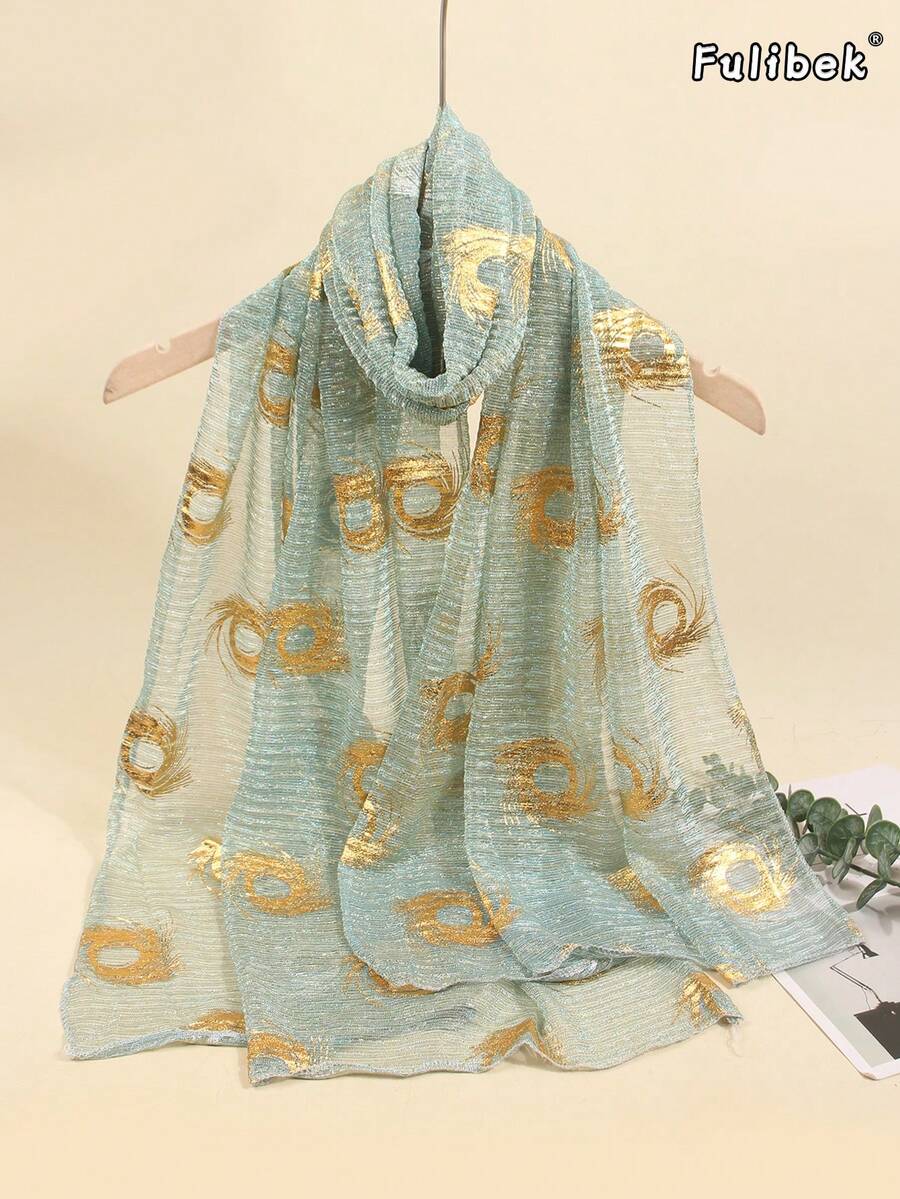 1件新款四季通用女款金箔亮面絲綢圍巾披肩頭巾 防曬沙灘巾 Abaya，適合海邊度假與日常生活，為您的造型增添亮點 - 薄荷綠 - 查看 1