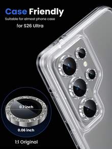 1pc - Compatible With Samsung Galaxy S26 Ultra Camera Lens Protector - Ultra Thin Fits Phone Case, 9H Shatterproof Tempered Glass Scratch-Resistant Metal Ring Camera Screen Protector Accessory, Glitter - Silver - View 3