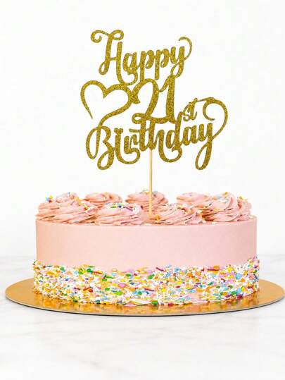 1件裝亮面21歲生日蛋糕裝飾插牌，Happy 21st Birthday！這款亮面數字21生日蛋糕插牌是慶祝21歲生日週年派對的理想選擇