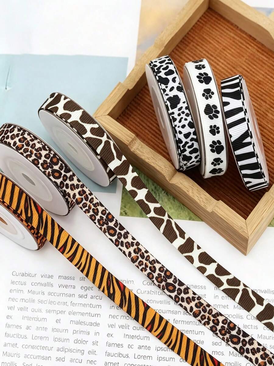 Animal Print Zebra Print Cow Print Grosgrain Ribbon, Leopard Craft Ribbon Fabric For Gift Wrapping, Bow Making, Bouquets, Handmade Wedding Bouquets Material - Multicolor - View 1
