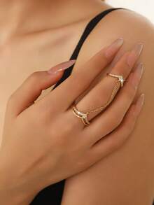 Exquisite Luxury V-Shaped Double Opening Chain Ring Set, Suitable For Women To Wear At Banquets, Parties And Festive Occasions - V-shaped Midi Ring - View 1