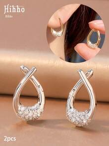 Hihho 1 Pair Luxury Style Round Hoop Earrings, Elegant Versatile Women's Earrings Suitable For Commute, Date, Gathering - Round Zirconium - View 3