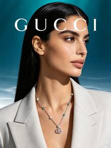 Gucci Double G Pendant Necklace YBB527399001 Vintage Distressed Silver Metal, Inlaid With Mother Of Pearl And Faux Turquoise Colorful Stones; Adjustable Chain Length, Gentle Luxury, Versatile For Daily Commute - Silver - View 6