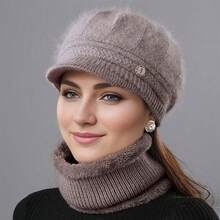 Lady's Winter Warm Lining Hat - Thick Knitted Scarf Hat For Keeping Warm In Cold Outdoor Weather - Soft Material - Warm Winter Gift - Winter Accessory, Winter Outfit - Fluffy Valentine's Day Gift - A Hat + Scarf - View 3