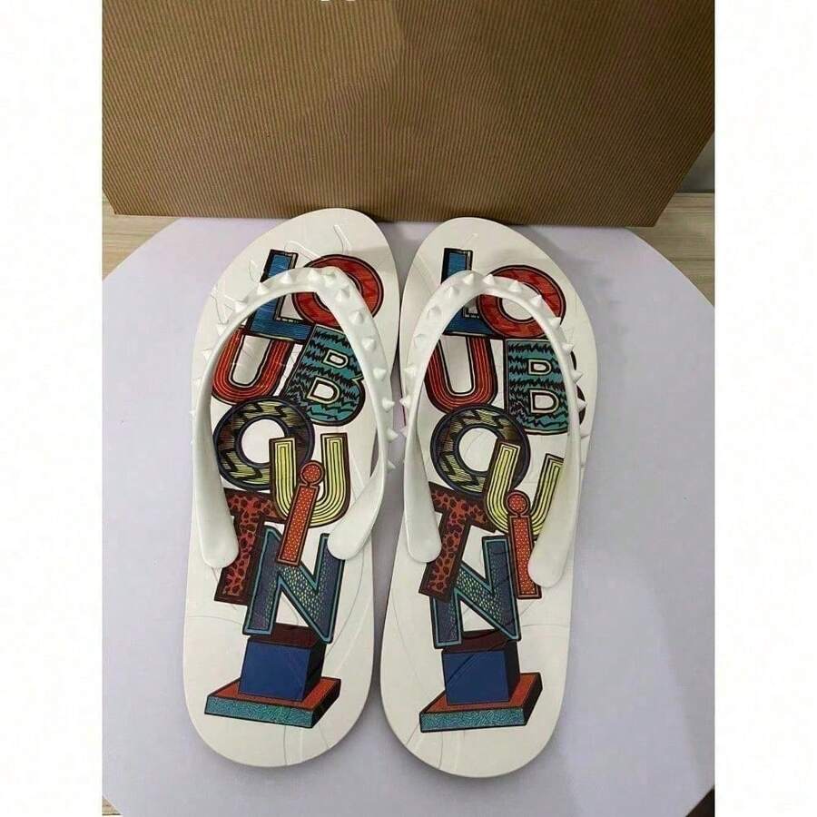 CL Explosion Red Rivet Sole Non-Slip Flat Heel Clip Foot Beach Sandals Outdoor Couples - 白花 - 查看 1