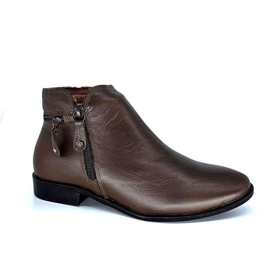 BOTA PERLATTO LUNA COURO ZIPER REF LUN002E FEMININO - MARROM ESCURO - Visão 1