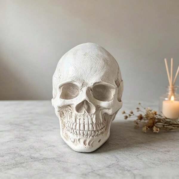 1 buah Patung Tengkorak Realistis Bergaya Vintage, Barang Terlaris Halloween, Dekorasi Meja/Pintu Masuk, Dekorasi Rumah Bergaya Gotik untuk Dewasa, Figur Dekoratif Resin, Kerajinan Ukiran 3D Tahan Air dengan Tampilan Usang
