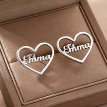 Women's Customized Heart Name Earrings, Stainless Steel Personalized Ear Jewelry, Gift For Girlfriend And Mom - Multicolor - View 5