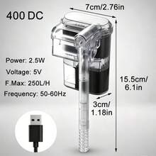 New Mini Hanging Aquarium Filter, USB Interface, 2.5W, 250H/L Flow Rate, Suitable For Fish Tanks Under 30cm - Black - View 3