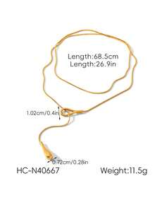 RAYQUEEN 1 buah Kalung Panjang Liontin Tetesan Air Stainless Steel dengan Rantai Sweater untuk Wanita, Cocok untuk Pemakaian Sehari-hari - Yellow Gold - View 7