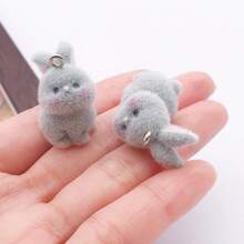 2/5pcs Flocked Resin Rabbit Charms 3D Bunny Pendants With Metal Loops For DIY Bracelet Necklace Keychain Jewelry Making Supplies - Multicolor - View 8