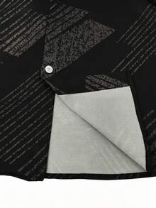 Black Base Dark Pattern Geometric Diagonal Stripe Long Sleeve Shirt, Men's Commuter Printed Shirt - Black - View 6