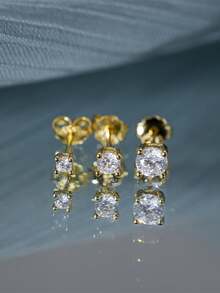 3pcs/Set 925 Sterling Silver Women's Stud Earrings, Suitable For Sensitive Ears, Cubic Zirconia Cartilage Piercing Earring Set, 2-4mm - Style 1 - View 7