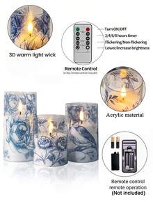 3pcs Flameless Flickering Candle Lights With Timer Remote Control, Battery Operated Warm Glow Candles, Suitable For Christmas, Halloween, Valentine's Day, Mother's Day, Wedding, Party, Gift, Festival - Transparent-warm Light - View 8