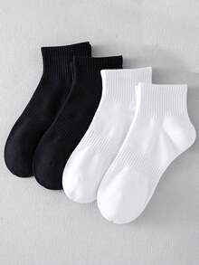 5/1 Pair Solid Color Knee-High Socks, Simple Comfortable Breathable White Socks, Suitable For Sports And Casual Wear, Unisex - Multicolor - View 7