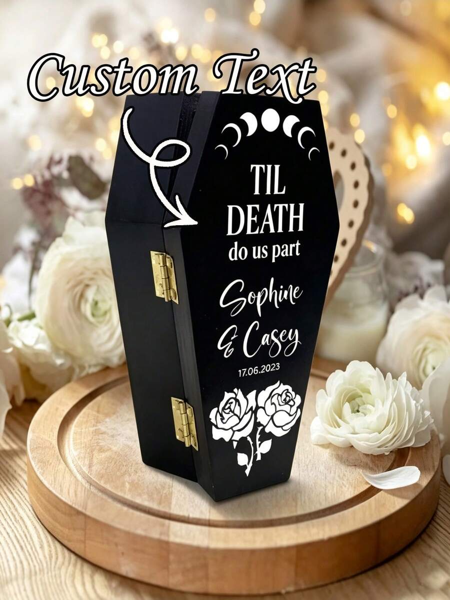 Custom Black Coffin-Shaped Storage Container With A Lid,Featuring A Bohemian Astrology Rose Design,Suitable For Gothic Wedding Ring Storage And Jewelry Organization,Jewelry Boxes Birthday Party Gift,Christmas Gift Packaging,Halloween Gift Box - Multicolor - View 1