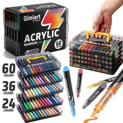 60/36/24 Colors Direct Liquid Acrylic Paint Markers, Colorful Marker Pens, Coloring Set, Quick-Drying, Fade-Resistant, Perfect For Painting, Doodling, Illustration, Craft Arts, School Back To School Season For Coloring Books And Other DIY Projects, Suitable For Paper, Fabric, Canvas, Wood, Rock, Plastic, Glass, Ceramic, Pumpkin, Metal, Etc., Easter, Thanksgiving, Halloween, Christmas Gift Supplies