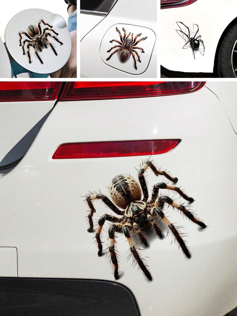 1Pc Tarantula Car Decal Sticker, Auto Vinyl Stickers For Cars, Creative Fake Spider Car Stickers For Rear Window, Trunk, Bumper, Motorcycle & Laptop - A - View 1