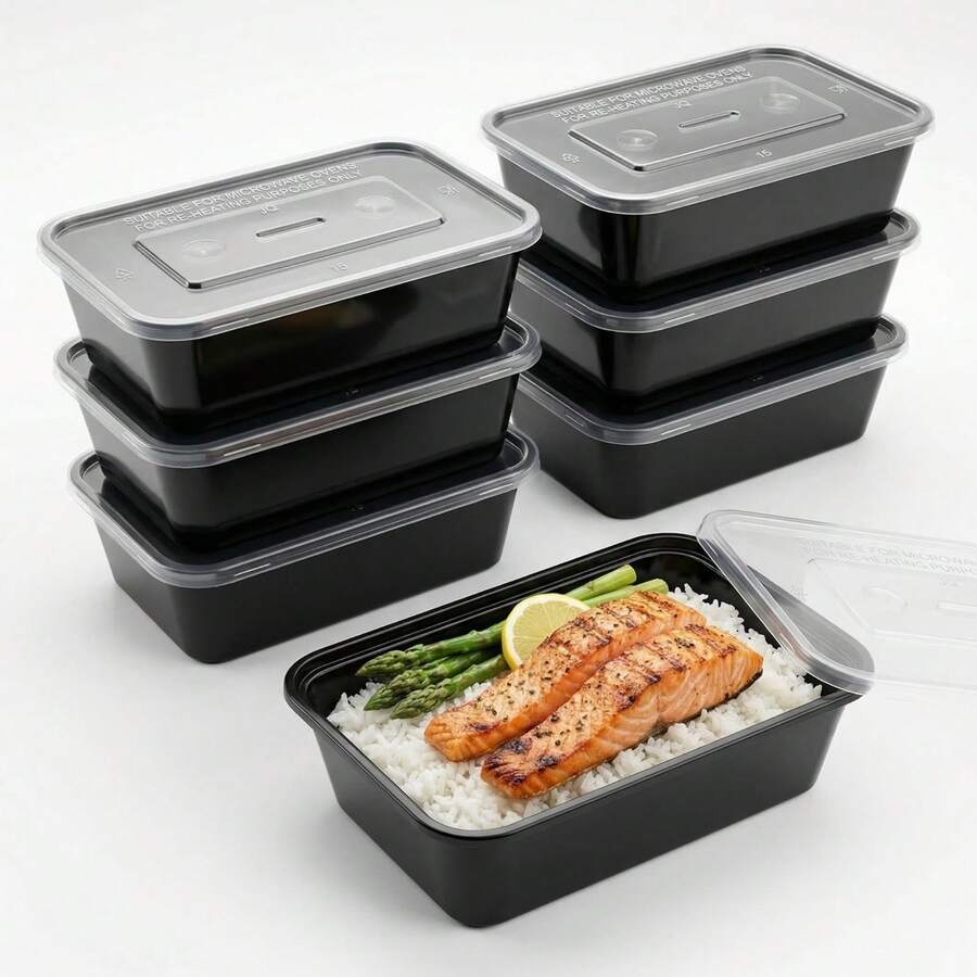 24pcs Multi-Functional PP Polypropylene Food Storage Containers, Material Does Not Release Harmful Substances, Airtight Seal To Prevent Liquid Spillage. Suitable For Microwave Heating And Refrigerator Storage, And Provides Multiple Capacities To Meet Different Storage Needs For Vegetables, Meat And Leftovers. - Black - View 1
