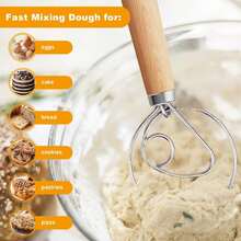 1/2pcs Dough Whisk, Egg Beater With Dough Scraper, Made Of High-Quality Stainless Steel With Ergonomic Wooden Handle, Perfect For Making Sourdough, Pizza Dough And Pastries - Model B - View 7