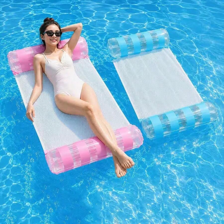 Inflatable Striped Pool Float With Mesh – Suitable For Swimming Pools, Lakes And Rivers Floating Mat Striped Pattern - A - View 1