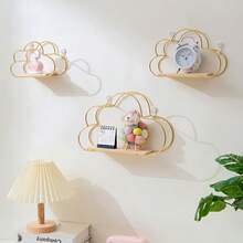 Estantería de pared sin taladro para habitación infantil, estante decorativo de hierro, organizador de almacenamiento montado en la pared para dormitorio - Dorado - Ver 3