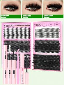 YIDUO 3 Boxes 1686pcs Mixed Cluster Eyelash Extension Set, Fine Large Curl And Lower Lash Volumizing Soft Faux Mink Single Lash, Includes 2x Adhesive, Sealer And Remover, Suitable For Beginner Women Daily Makeup Gift - Multicolor - View 15