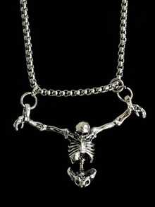 1 Collier pendentif gothique crâne sombre, chaîne de clavicule personnalisée punk hip-hop, accessoire d'Halloween - Argent - Voir 6