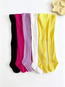5/1pc Girls Bright Color Snug Fit Tights, Ribbed Solid Color All-Match Versatile Leggings, Classic Style For Spring, Autumn And All Seasons, Suitable For Girls' Daily Wear - Multicolor - View 4