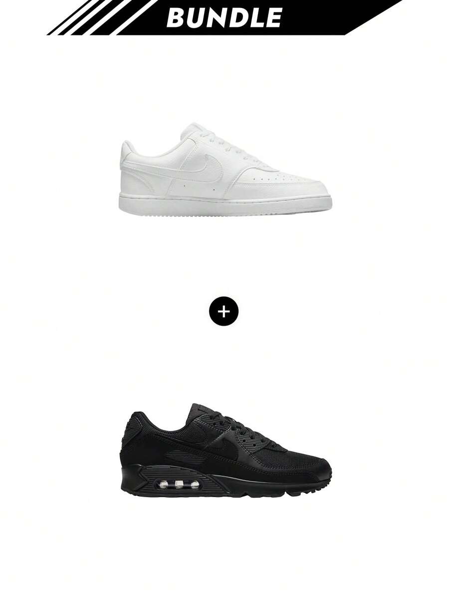 Nike [Bundle] Court Vision Court Vision Men's Sneakers White/White/White DH2987-100 + Air Max Air Max 90 Men's Shoe Black CN8490 - White+Black - View 1