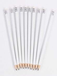 20pcs Minimalist White Round Pencil With Eraser, Unsharpened, Suitable For Learning, Office And Practice - White - View 3