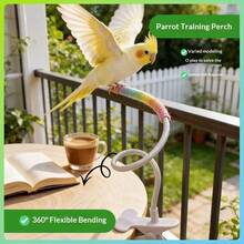 1pc Adjustable Parrot Perch Stand With Durable Colorful Rope, Clip-On Multi-Function Desktop Platform, Bite-Resistant Claw Perch, Suitable For Training And Cleaning Bird Cage Accessories - View 8