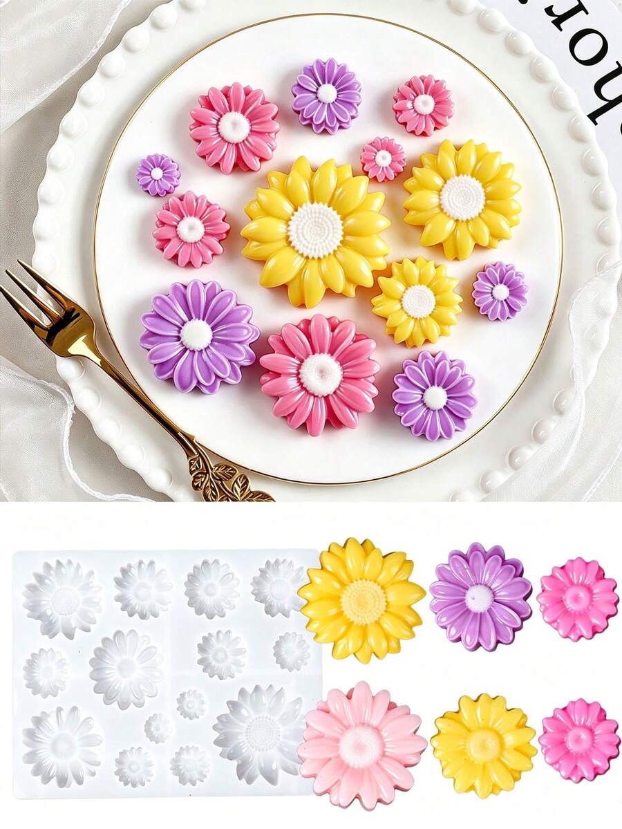 3D Flower Keychain Silicone Mold, DIY Creative Flower UV Epoxy Resin Casting Mold, Candle Mold, Gift For Women, Friend Gift, Home Decor - White - View 1