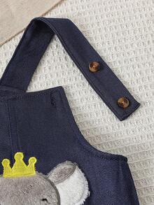 2pcs/Set Baby Boy Casual Comfortable Blue Striped Long Sleeve T-Shirt And Cute Elephant Pattern Embroidered Shoulder Strap Romper Set, Suitable For Autumn - Blue - View 9