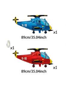 3pcs Red & Blue Helicopter Foil Balloons, Suitable For Boys Birthday, Aviation Theme Party, Military Theme Party, 1st Birthday And Birthday Surprise - Red and Blue Helicopters - View 2