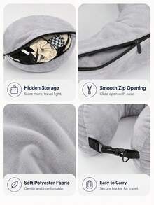 Adjustable U-Shaped Travel Neck Pillow, Wide & Comfortable Design With Convenient Zipper, Portable, Suitable For Car, Train, Office And Airplane, Ideal For Long Flights - Multicolor - View 10