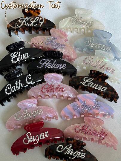 1pc Customized Rhinestone, Personalized Name Engraved Hair Clip, Sparkling Marble Textured, Unique Bridesmaid Gift, Women Hair Accessories, Anniversary, Birthday Gift, Gift For Her