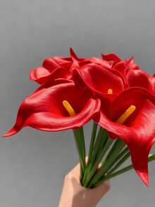 10/22/1pc Red Artificial Flowers, Artificial Calla Lily Silk Flowers For Easter, Home Kitchen And Wedding Suitable For Wedding Decoration, Bridal Background Props, Wrist Flowers, Wedding Arches, Party Decoration, Gift Decoration, Wedding Decoration - Multicolor - View 1