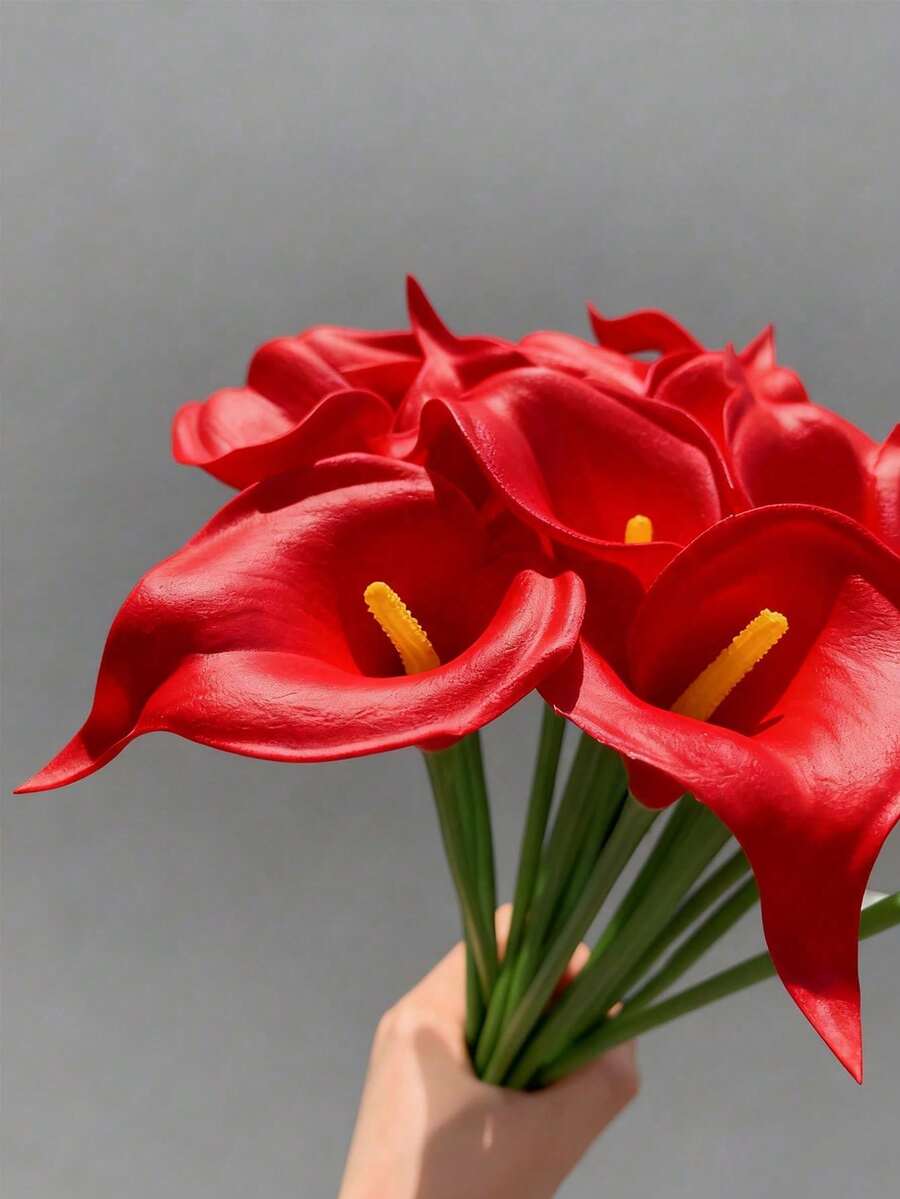 10/22/1pc Red Artificial Flowers, Artificial Calla Lily Silk Flowers For Easter, Home Kitchen And Wedding Suitable For Wedding Decoration, Bridal Background Props, Wrist Flowers, Wedding Arches, Party Decoration, Gift Decoration, Wedding Decoration - Multicolor - View 1