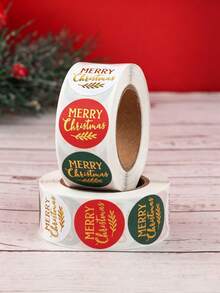 1Roll/500Pcs Merry Christmas Sticker Roll, Christmas Decoration Tag Sticker With Embossed Wax Seal Design, Envelope Sticker Label, Sealing Stickers, Gift Packaging, Merry Christmas Decoration For Home, Xmas Party Supplies - Christmas Red Green White Lettering - View 2