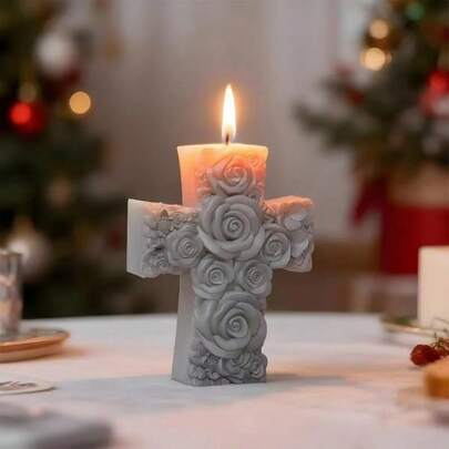 1pc Rose Flower Candle Holder Silicone Mold, Home Decor/Gift Ornament Plaster Mold, Handmade Epoxy Resin Casting Mold, Artistic Decorative Clay Plaster Mold