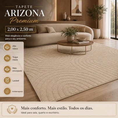 Tapete Premium 2,50x2,00 Sala Quarto Escritório Alto Relevo Macio Antiderrapante